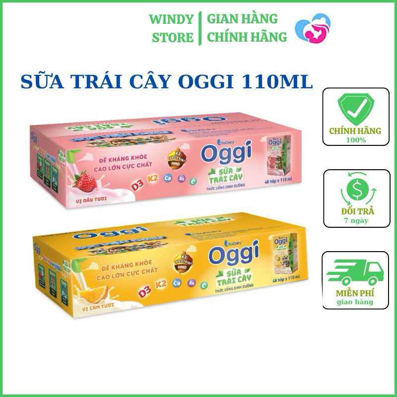[DATE 6/2025] Sữa trái cây Oggi vị Dâu/ Cam 110ml - Thùng 48 hộp - VitaDairy x WINDY store
