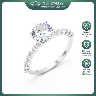 Nhẫn bạc nữ TLEE trụ đáo cao 15 viên đá CZ viền đính đá tròn lấp lánh TLEE JEWELRY A0366