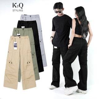 Quần Cargo Túi Hộp Unisex Kaki 100 Cotton KQSTYLING Ống Rộng Form Wide Cạp Nút Chun Sau WDV01 