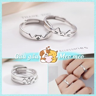   KHÔNG GỈ  Nhẫn Đôi Bạc S925 Cao Cấp Nhẫn cặp bạc nam nữ "GÂU GÂU MEO MEO" Tuỳ Chỉnh Size Nhẫn Bạc Thật Không Gỉ 
