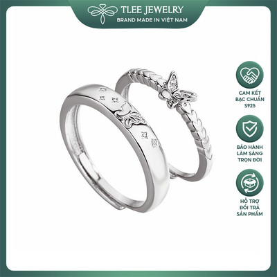 Nhẫn đôi bạc nữ TLEE FREESIZE hồ điệp mix họa tiết ngôi sao, trái tim kết nối TLEEJEWELRY ND0123