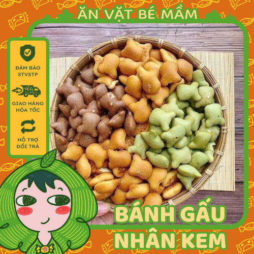 Bánh Gấu Nhân Kem Thiên Hồng/ Liên Anh Ngon Đặc Biệt, Bánh Gấu Nhân Kem Mix 3 Vị,  Đồ Ăn Vặt Bé Mầm.