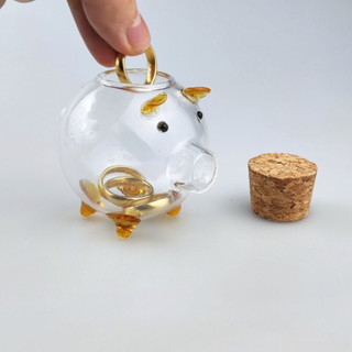   XẢ KHO-SIÊU RẺ  Ống Heo tiết kiệm Thuỷ Tinh trong suốt LOẠI 1 đẹp-Heo đựng nhẫn thỏi vàng-quà tặng -Glass pig bank 