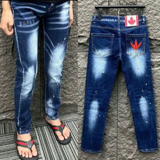  Quần Bò Jean Nam DSQ Thêu Lá Phong  Rách Xước Vẩy Sơn Phong Cách Boy Phố - TN-LUXURY 