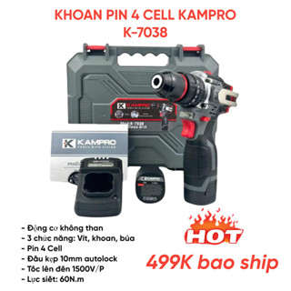 Máy Khoan Pin Kampro K-7038, 3 Chức Năng, Đầu Kẹp 10ly Autolock, Động Cơ Không Chổi Than