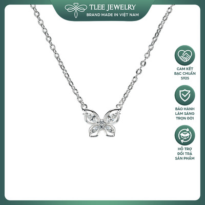 Dây chuyền bạc nữ TLEE hồ điệp đính đá giọt nước dây hoa dày dặn TLEE JEWELRY D0386