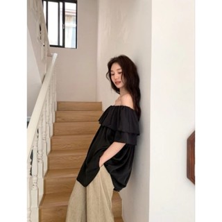  Áo trễ vai có tay dáng dài Áo bệt vai chun ngực bèo xinh có bigsize 40kg-120kg 