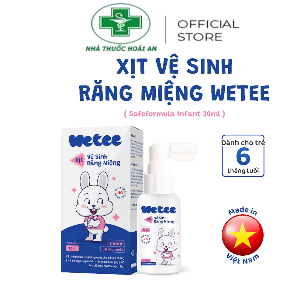{Từ 6 tháng - 30ml} Xịt vệ sinh răng miệng WETEE Cho Bé , Không flo - chất bảo quản, nuốt được