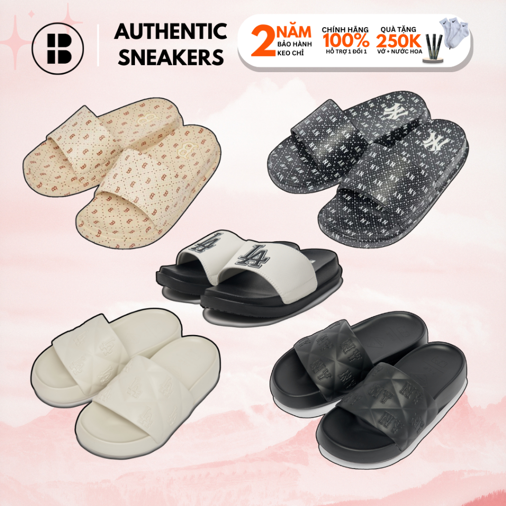 DÉP MLB DIA MONOGRAM 🔥CHÍNH HÃNG🔥 MLB Mound Dia Mono Đen Slide Và MLB Chunky Bouner Slide