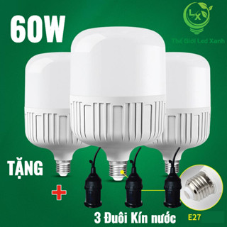 Combo 3 Bóng đèn led 60W + 3 Đuôi đèn E27 treo kín nước,tiết kiệm điện năng, bảo hành 12 tháng-LED XANH SHOP