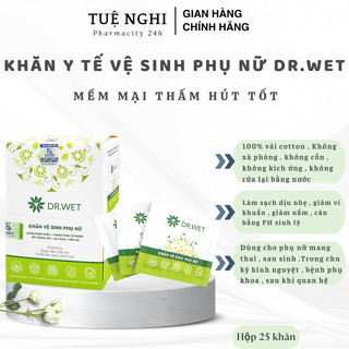 Khăn Y Tế Vệ Sinh Phụ Nữ Dr.Wet – Làm Sạch, Hỗ Trợ Giảm Mùi, Tiện Lợi  Hộp 25 Gói