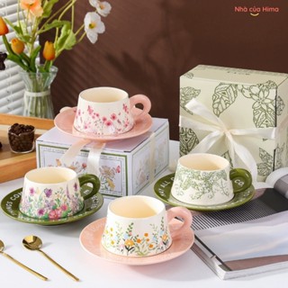 Set cốc sứ pha trà, uống cafe, sữa họa tiết xinh xắn - Cốc gốm sứ họa tiết Vintage