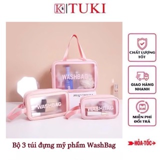 [ WashBag ] Bộ 3 túi trong suốt đựng mỹ phẩm, đồ trang điểm du lịch, chống thấm nước hiệu quả - WashBag
