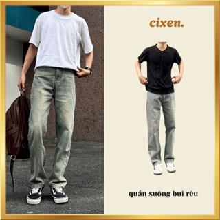 Quần jean nam CIXEN ống suông wash Màu Bụi rêu Cạp cao hack dáng, quần jean bò dài streetwear đủ size S-XXL