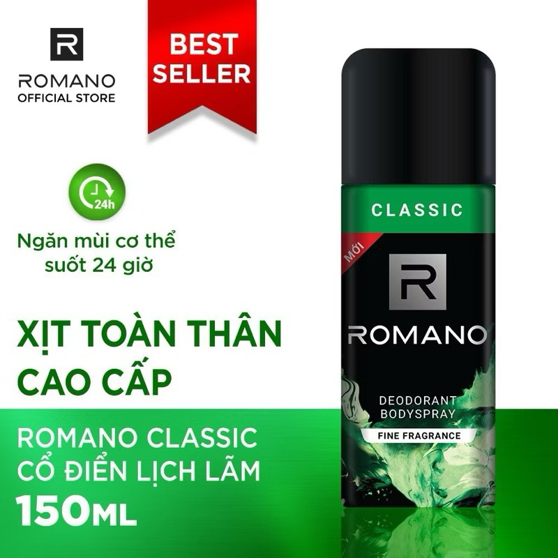 Xịt khử mùi toàn thân Romano 150ml