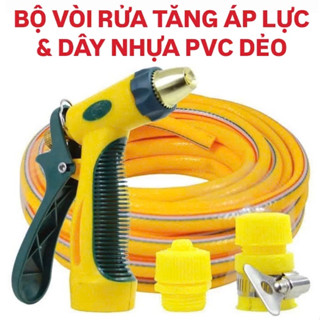 Bộ Vòi Rửa Tăng Áp Lực Và Dây Nhựa Pvc Dẻo - Vòi Tưới Cây - Rửa Xe Gia Đình 6 Chế Độ Xịt Đa Năng 5M 10M 15M 20M 30M