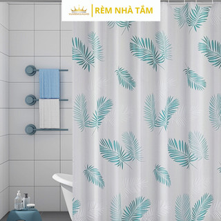Rèm nhà tắm DÀY và thanh không khoan tường, họa tiết Lá Thông không thấy bóng người, không thấm nước, kèm vòng treo