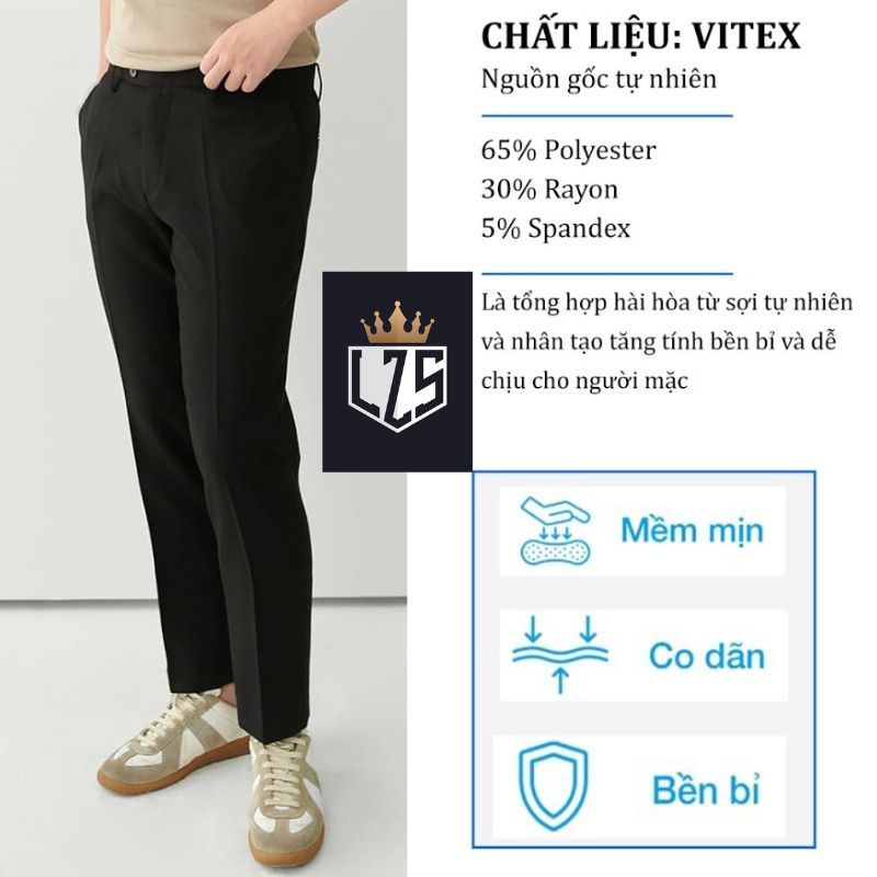 Quần Âu Nam Cao Cấp - Vải Vitex Mềm Mịn - Kiểu Dáng Slim Fit - Phong Cách Công Sở - Đủ Màu (Đen, Xám, Kem) LZS-01