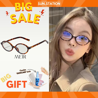 Kính mát nam nữ chống tia uv SUN STATION, Kính y2k gọng oval nhỏ vintage hot trend 2024 với màu da beo, trong suốt -MEIR