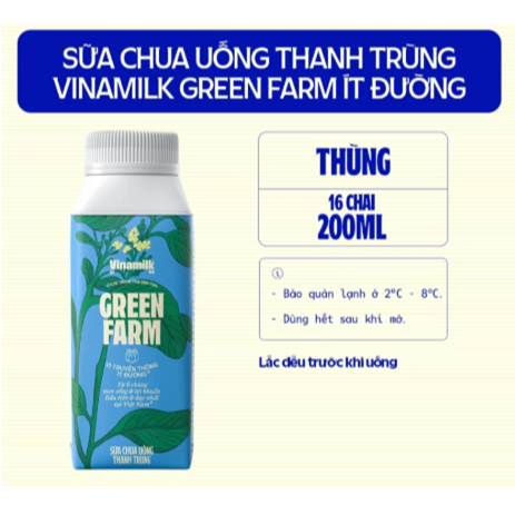 sữa chua uống thanh trùng Vinamilk Green Farm Ít đường - chai 200ml