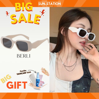 Kính mát nam nữ thời trang sang chảnh SUN STATION, Kính râm gọng vuông đen đi biển, đi chơi, đi du lịch, chụp ảnh-BERLI