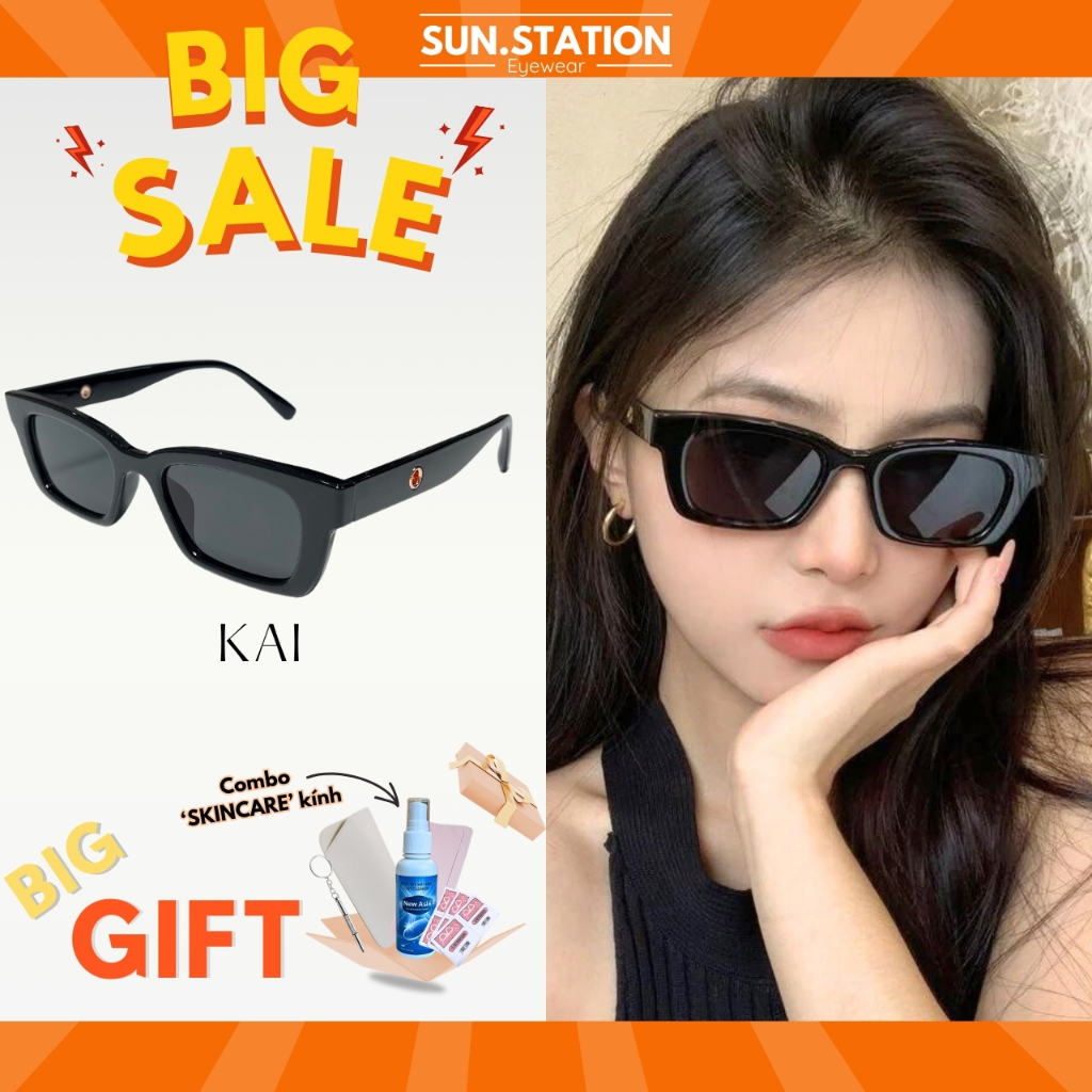 Kính râm nam nữ chống tia uv SUNSTATION, kính đen ngầu jennie chất liệu nhựa dẻo cao cấp đính kèm kim loại đẹp mắt - KAI