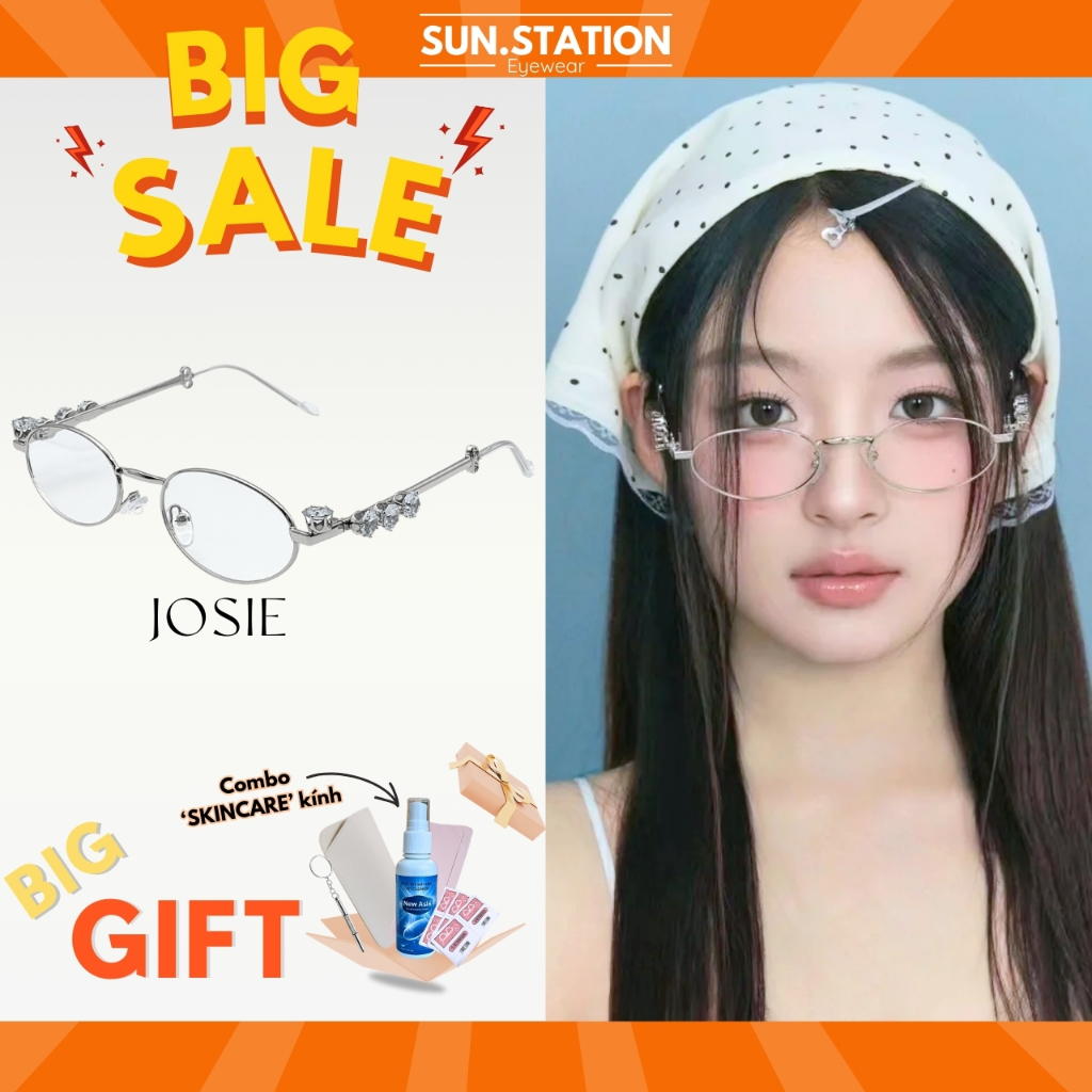 Mắt kính thời trang nữ nam gọng oval kim loại SUNSTATION, Kính mát kim cương GM sang chảnh, kính Jennie trong suốt-JOSIE
