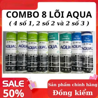 { Combo 8 } Lõi lọc nước AQUA 123.(TẶNG TAY THÁO LẮP) Bao gồm 4 lõi số 1, 2 lõi số 2 và 2 lõi số 3.