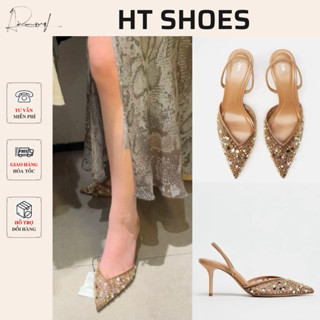  Giày cao gót mũi nhọn Z thêu đính hạt cườm hai màu đế mảnh cao 6cm phong cách sang chảnh phù hợp đi tiệc 3W085 