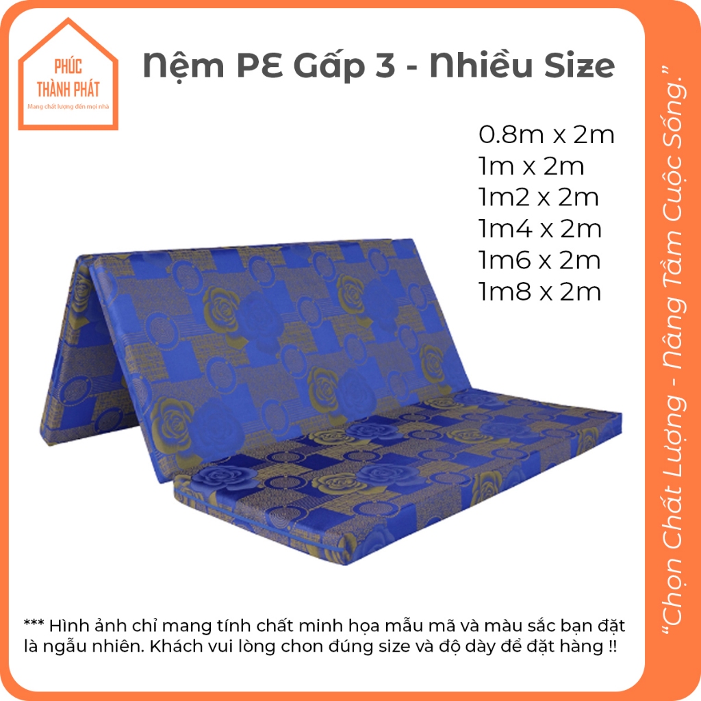 Nệm Gấp 3 Chất Liệu PE Dày 3 5 10 Phân Gọn Nhẹ Tiện Dụng Nệm Sinh Viên Giá Rẻ - 1M 1M2 1M4 1M6 1M8 2