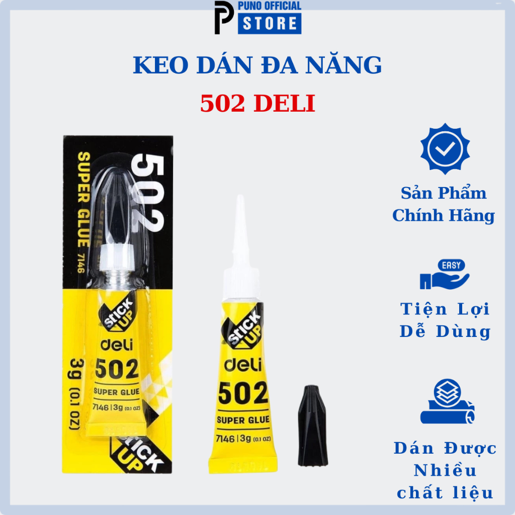Keo dán 502 DELI E7146 đa năng dán giày dép, túi xách gốm sứ siêu chắc lọ 3g - Puno Official Store
