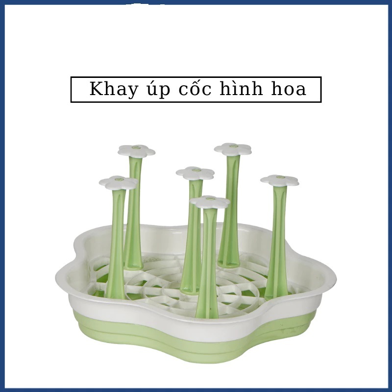Khay Úp Cốc, Giá Úp Ly 6 Cốc, 8 Cốc Nhựa Hình Hoa Xinh Xắn, Khay Nhựa Úp Cốc Chén Nhựa Việt Nhật