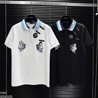 Áo polo Dolce hoạ tiết thêu logo phối cổ dệt chữ siêu đẹp - Áo polo nam hàng siêu cấp hot trend 2025