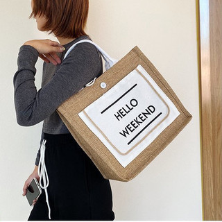 Túi cói hello weekend, Túi cói đi biển hàng đẹp dày dặn