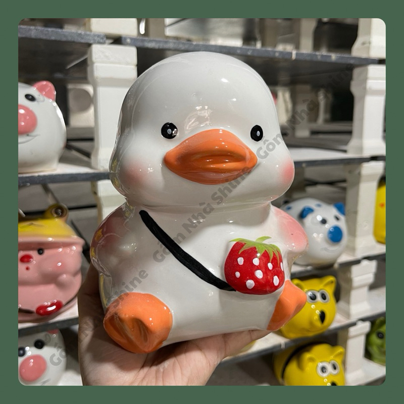 Heo tiết kiệm, lợn đất hình con vịt dễ thương chất liệu gốm sứ | Gốm Nhà Shine