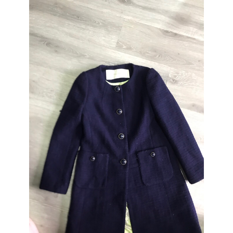 Pass áo tweed hiệu dáng dài màu navy sang chảnh