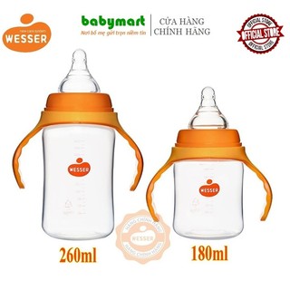 Bình sữa cho bé chính hãng Wesser nhựa PP cổ rộng 180ml / 260ml