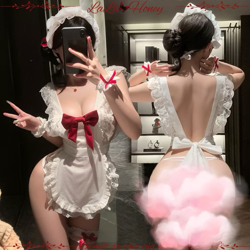 Bộ cosplay cô hầu gái dễ thương kèm nơ đỏ (không kèm tất ren) | BigBuy360 - bigbuy360.vn