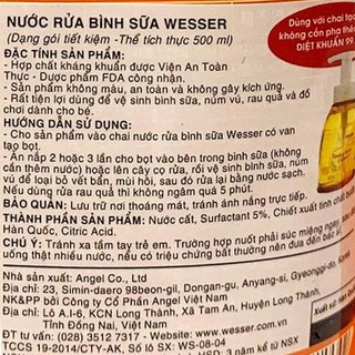Nước rửa bình sữa chính hãng Wesser, gói 500ml