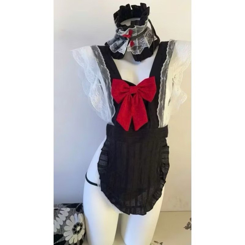 Bộ cosplay cô hầu gái dễ thương kèm nơ đỏ (không kèm tất ren) | BigBuy360 - bigbuy360.vn