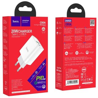 Cốc sạc 2 cổng USB Hoco C80A chân tròn USB-A QC3.0 18W và Type-C PD20W (Trắng) - Phụ Kiện 1986