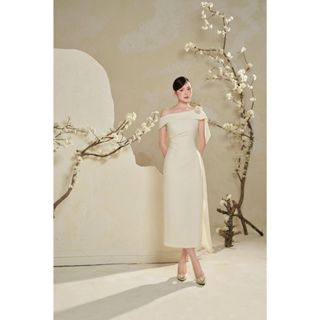 Váy đầm nữ dự tiệc thiết kế TIINSTORE trễ vai điệu đà nữ tính sang chảnh đính hoa VHN.2502.017