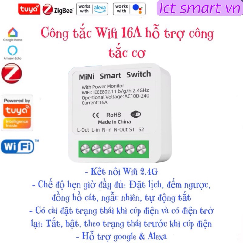 Công tắc cầu thang Tuya Zigbee/ Wifi 10A/16A hỗ trợ công tắc cơ