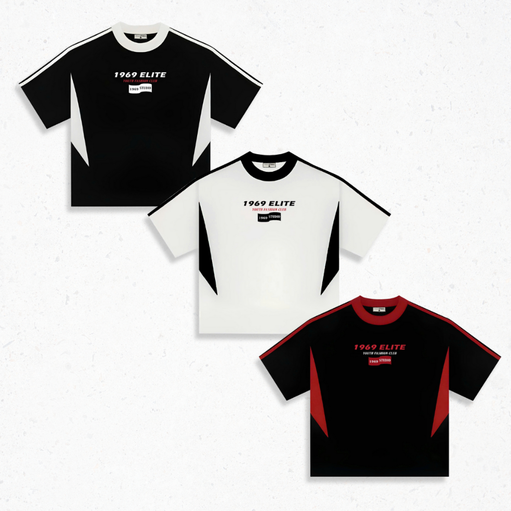 Áo Thun Boxy In Lụa 1969STUDIO Phối Sọc Tay Unisex Nam Nữ - BX02