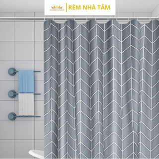 Rèm nhà tắm DÀY và thanh không khoan tường, họa tiết Lưới Xám không thấy bóng người, không thấm nước, kèm vòng treo