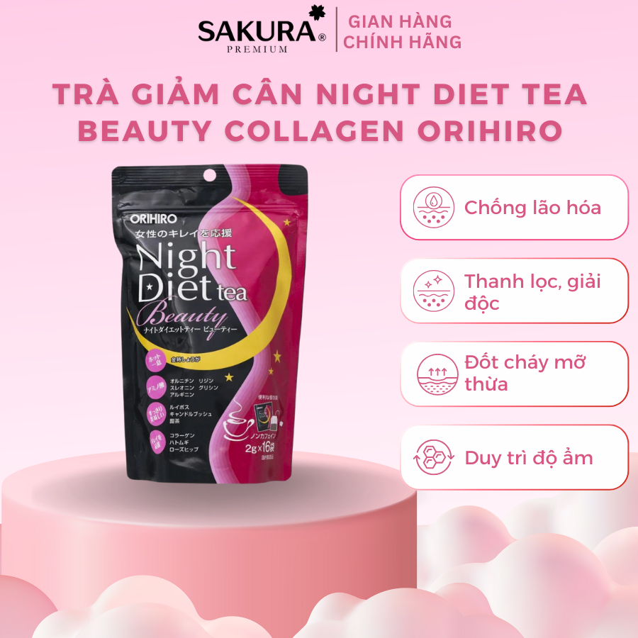 Trà giảm cân Night Diet Tea Beauty Collagen Orihiro hỗ trợ làm đẹp - Orihiro