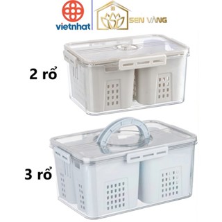 Bộ hộp rổ trong HOKORI nhựa VIỆT NHẬT cao cấp - 2 ngăn, 3 ngăn, tách nước - Thực phẩm tủ lạnh 6570/1