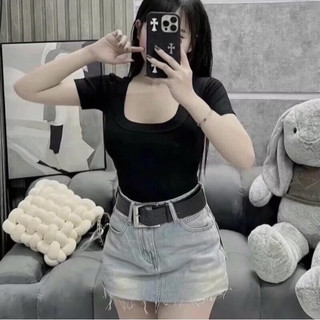 Áo Croptop nữ Cổ U tay ngắn ở Body Set thời trang Hàn Quốc A29