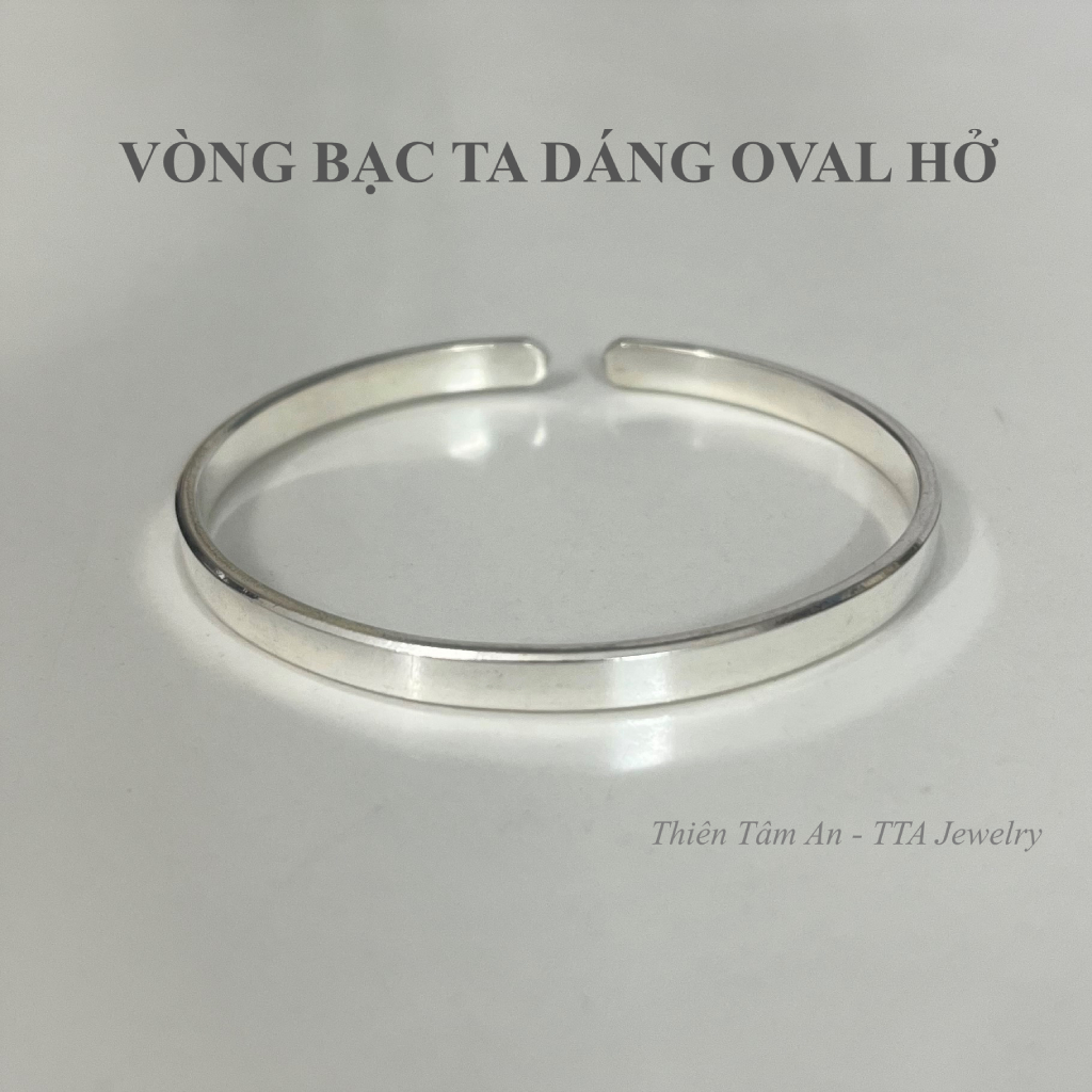 Vòng tay Bạc ta Bản vuông dáng Oval hở dễ dàng điều chỉnh theo ni tay dành cho bé gái bạn gái - Bạc thật TTA.L227 