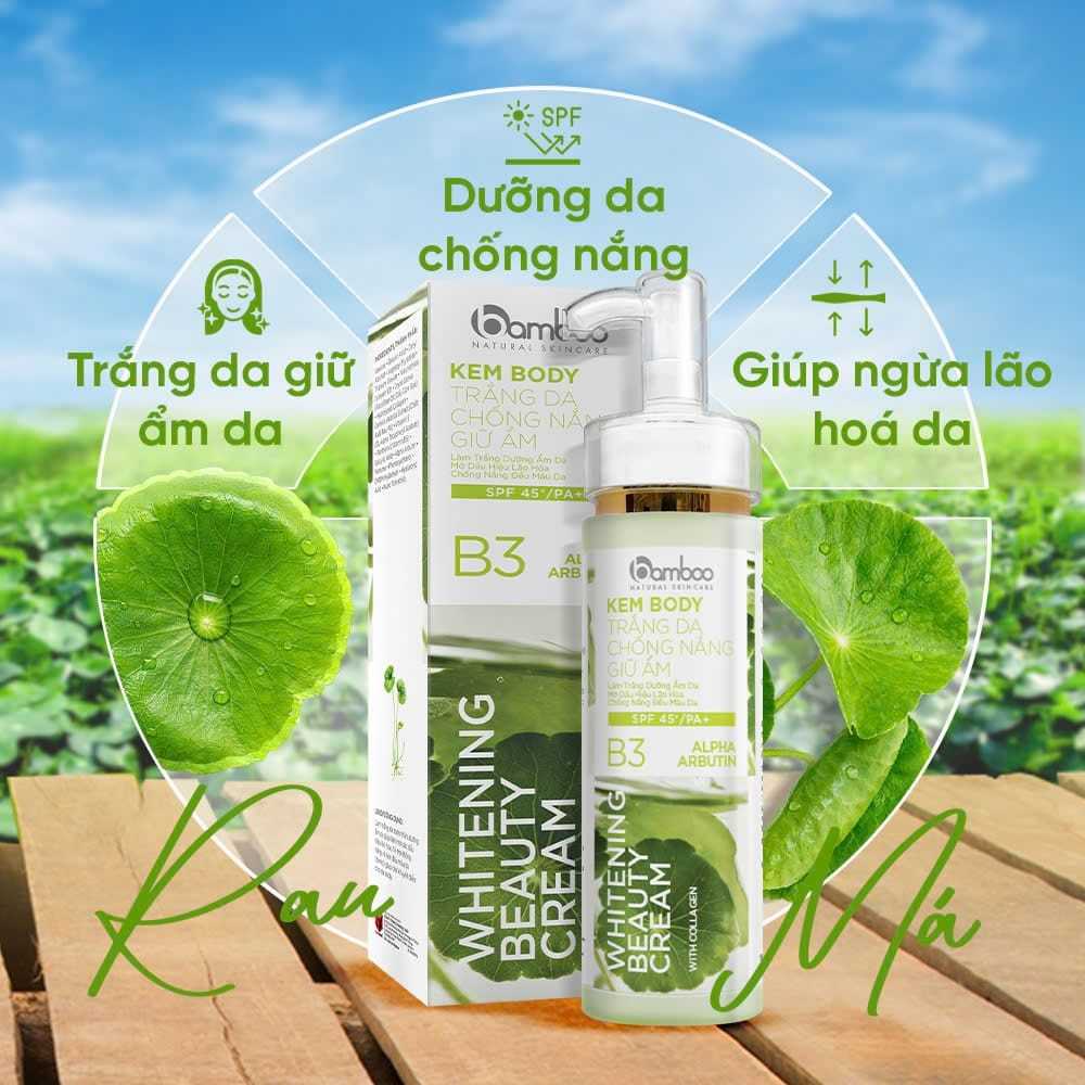 Kem Body Trắng Da Chống Nắng Giữ Ẩm Rau Má Bamboo B3 Alpha Arbutin SPF 45+